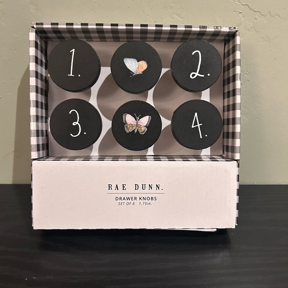 2 Box Sets of 6 Black And White Rae Dunn Round Wooden Drawer Knobs - Picture 4 of 8